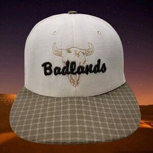 Badlands National Park Bison Skull Leather Strapback Hat South Dakota Plaid Bill